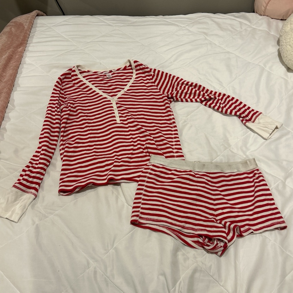 red and white victoria's secret pajama set, size large